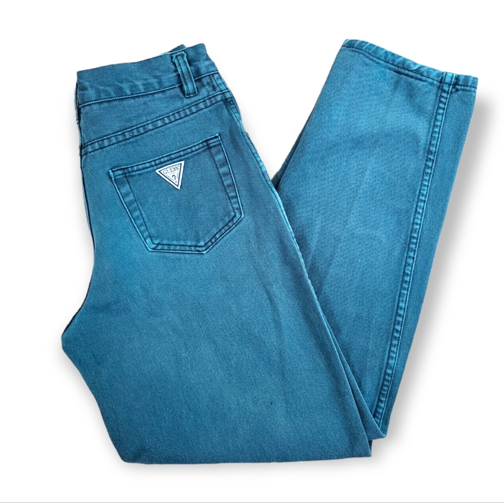 Guess Vintage 90s Teal High-Waisted Tapered Jeans Size 28